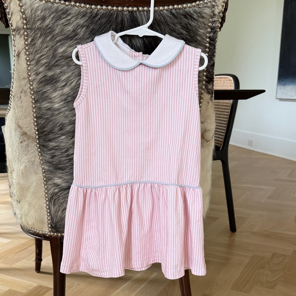 Classic Pink Striped Sleeveless Tennis Dress with White Peter Pan Collar